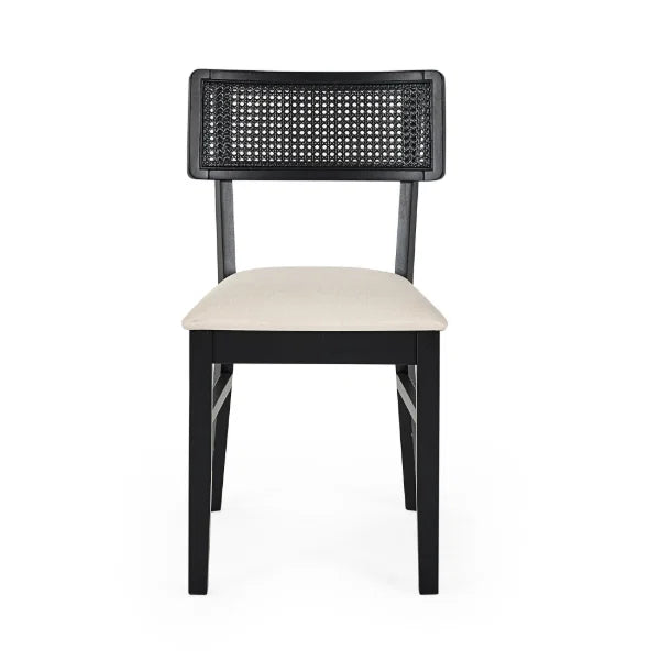Annika Set of 2 Rattan Back Chairs – Satin Black – Soft Touch Fabric Seat (Pre-order – May)
