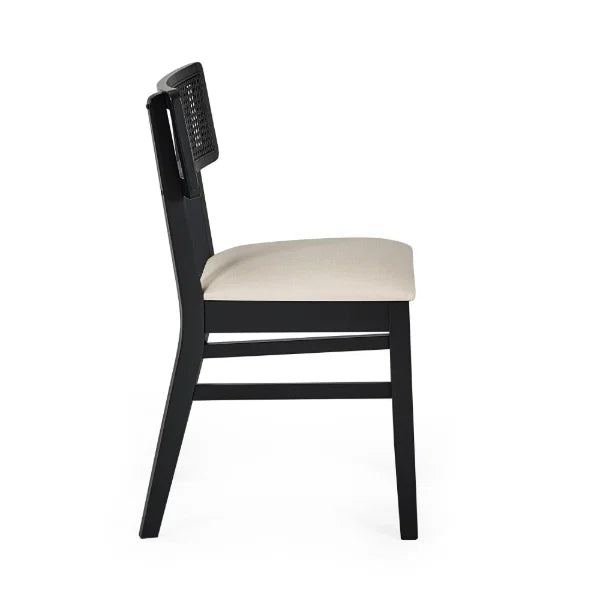 Annika Set of 2 Rattan Back Chairs – Satin Black – Soft Touch Fabric Seat (Pre-order – May)
