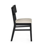 Julian Bowen Annika set of 2 satin black rattan back dining chairs with soft touch fabric seats in a modern dining setting