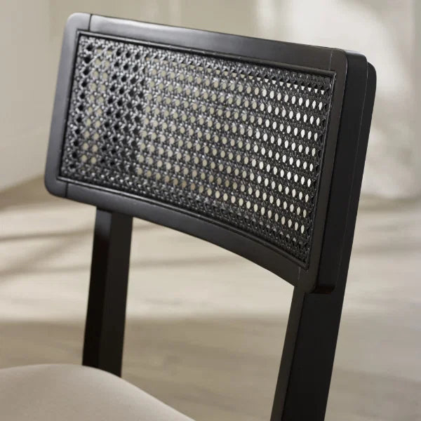 Annika Set of 2 Rattan Back Chairs – Satin Black – Soft Touch Fabric Seat (Pre-order – May)