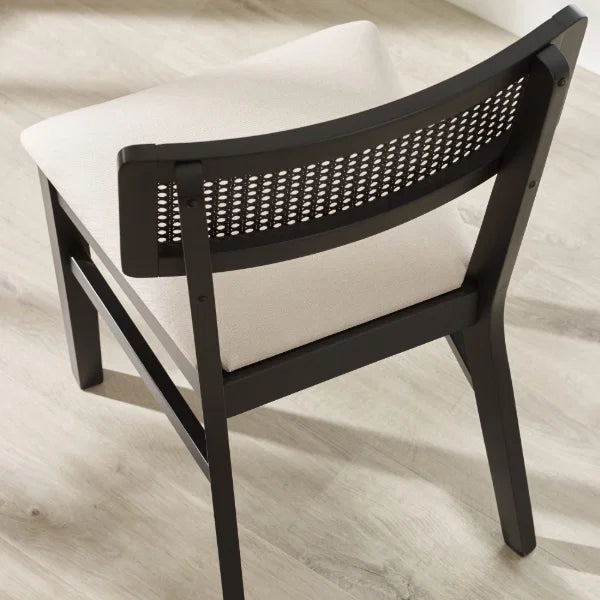 Annika Set of 2 Rattan Back Chairs – Satin Black – Soft Touch Fabric Seat (Pre-order – May)