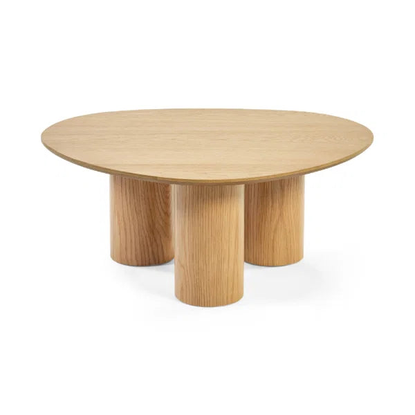 Anya oak effect asymmetrical coffee table in a modern Scandinavian living room setting