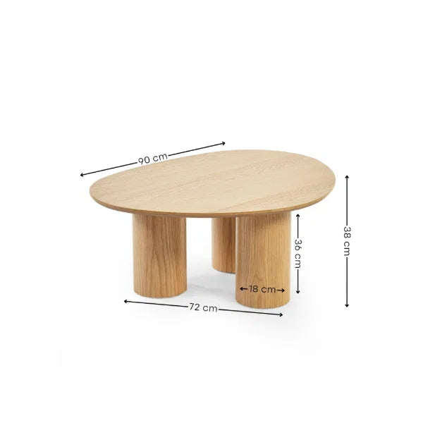Anya oak effect asymmetrical coffee table in a modern Scandinavian living room setting