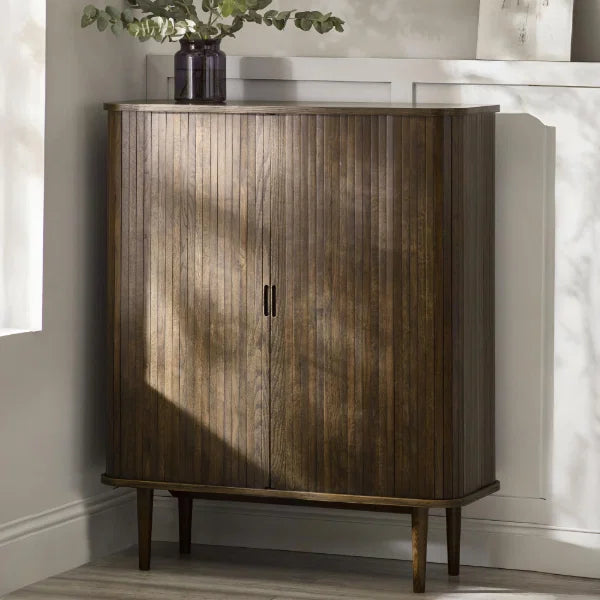 Arya Wine Cabinet – Oak – Dark Oak Finish with Wine Rack and Stemware Holder