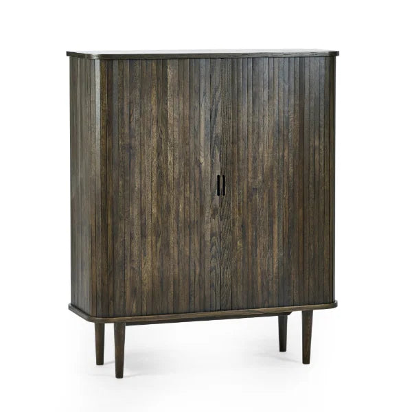 Arya Wine Cabinet – Oak – Dark Oak Finish with Wine Rack and Stemware Holder