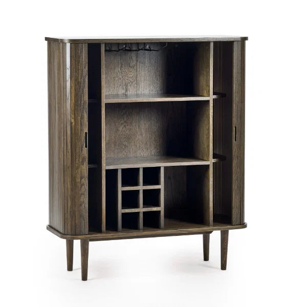 Arya Wine Cabinet – Oak – Dark Oak Finish with Wine Rack and Stemware Holder