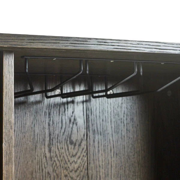 Arya Wine Cabinet – Oak – Dark Oak Finish with Wine Rack and Stemware Holder