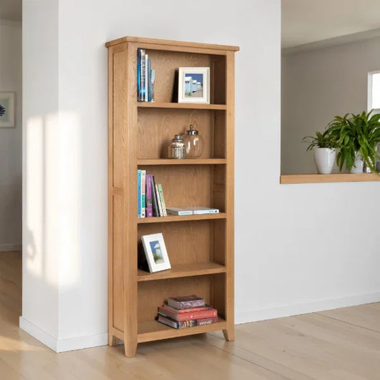 Astoria Tall Bookcase – Oak – 5 Spacious Shelves – Classic Design Maximises Vertical Storage