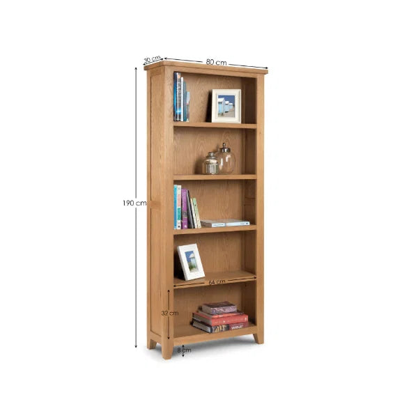 Astoria Tall Bookcase – Oak – 5 Spacious Shelves – Classic Design Maximises Vertical Storage