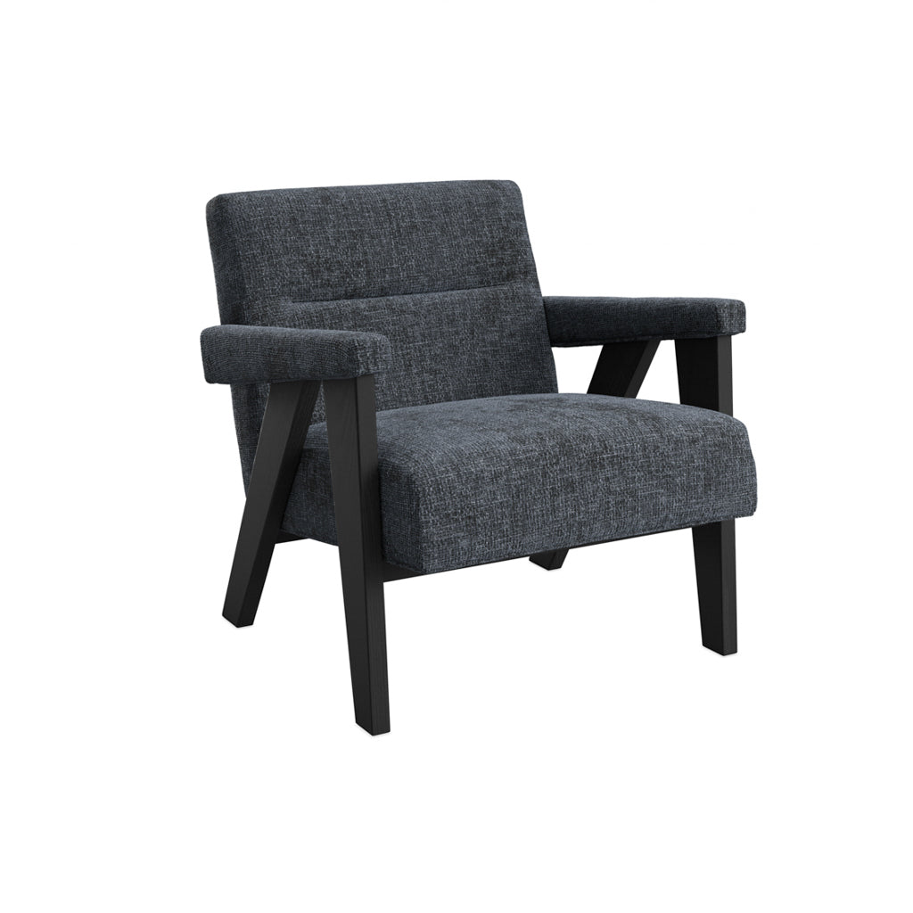 	LPD Furniture Abel coal velvet tweed armchair with black frame in a modern living room setting