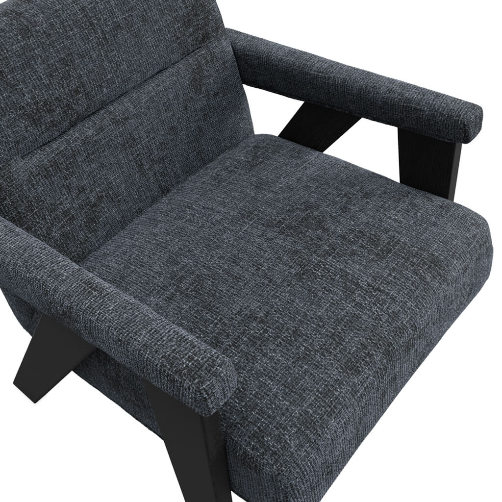 	LPD Furniture Abel coal velvet tweed armchair with black frame in a modern living room setting