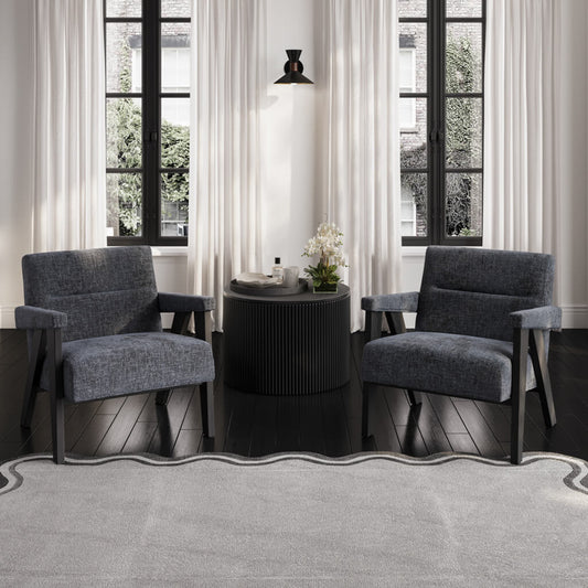 	LPD Furniture Abel coal velvet tweed armchair with black frame in a modern living room setting