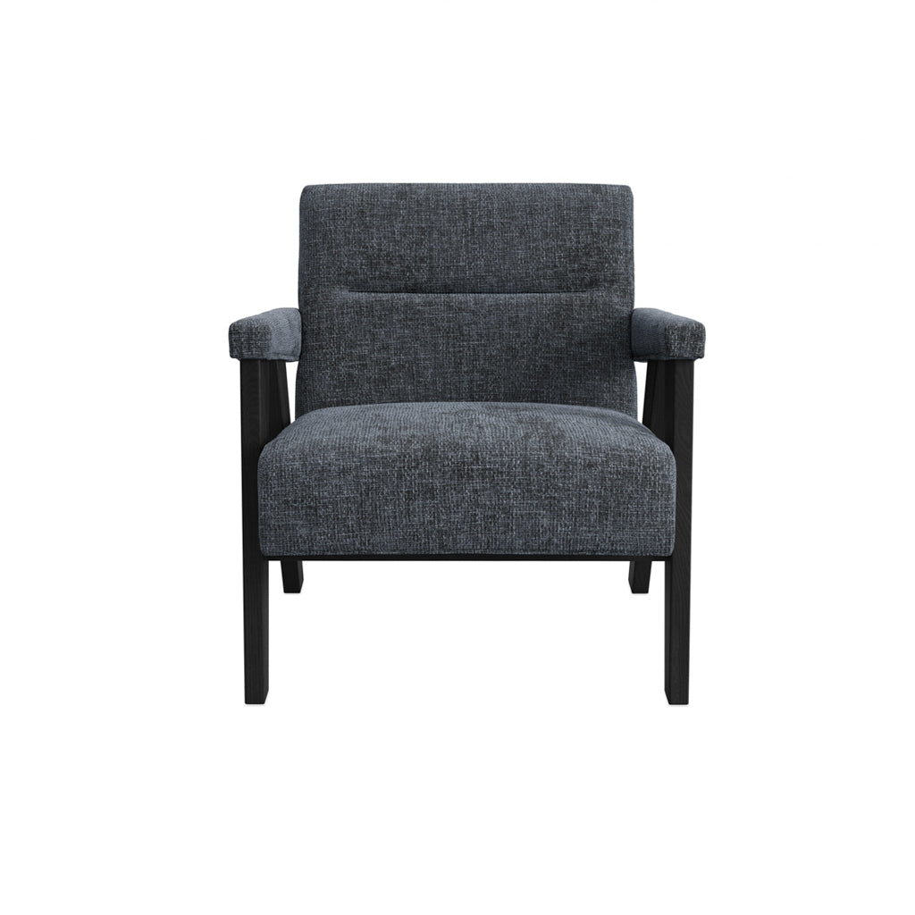 	LPD Furniture Abel coal velvet tweed armchair with black frame in a modern living room setting