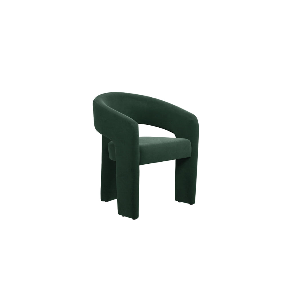 LPD Furniture Alba forest green velvet dining chair with curved design in a modern dining setting