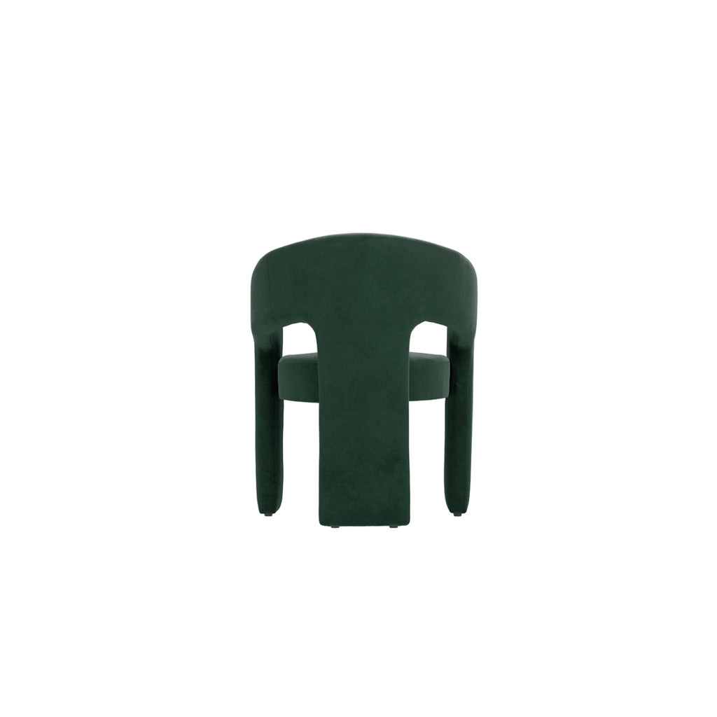 LPD Furniture Alba forest green velvet dining chair with curved design in a modern dining setting