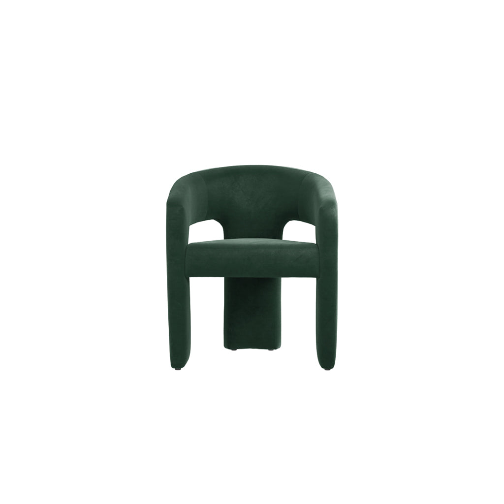 LPD Furniture Alba forest green velvet dining chair with curved design in a modern dining setting