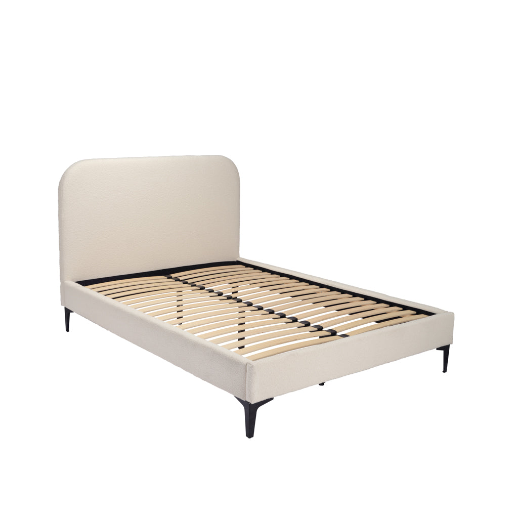 LPD Furniture Albany ivory bouclé double bed with curved headboard in a modern bedroom setting