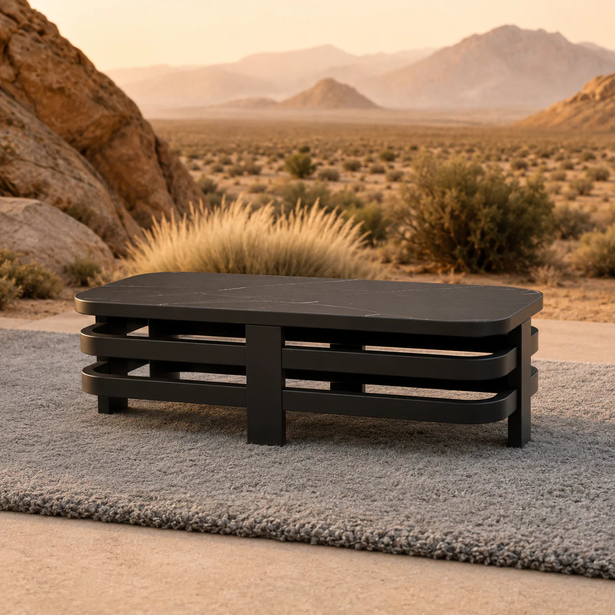 Furnish365 Andros 5 seater outdoor lounge set with aluminium frame and sintered stone table in a modern garden setting