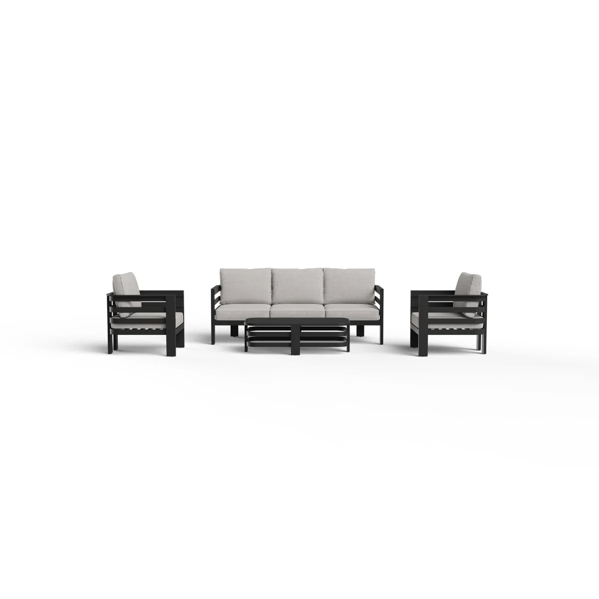 Furnish365 Andros 5 seater outdoor lounge set with aluminium frame and sintered stone table in a modern garden setting