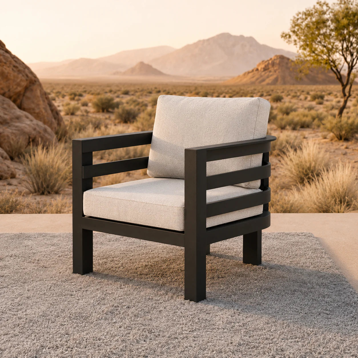 Furnish365 Andros 5 seater outdoor lounge set with aluminium frame and sintered stone table in a modern garden setting