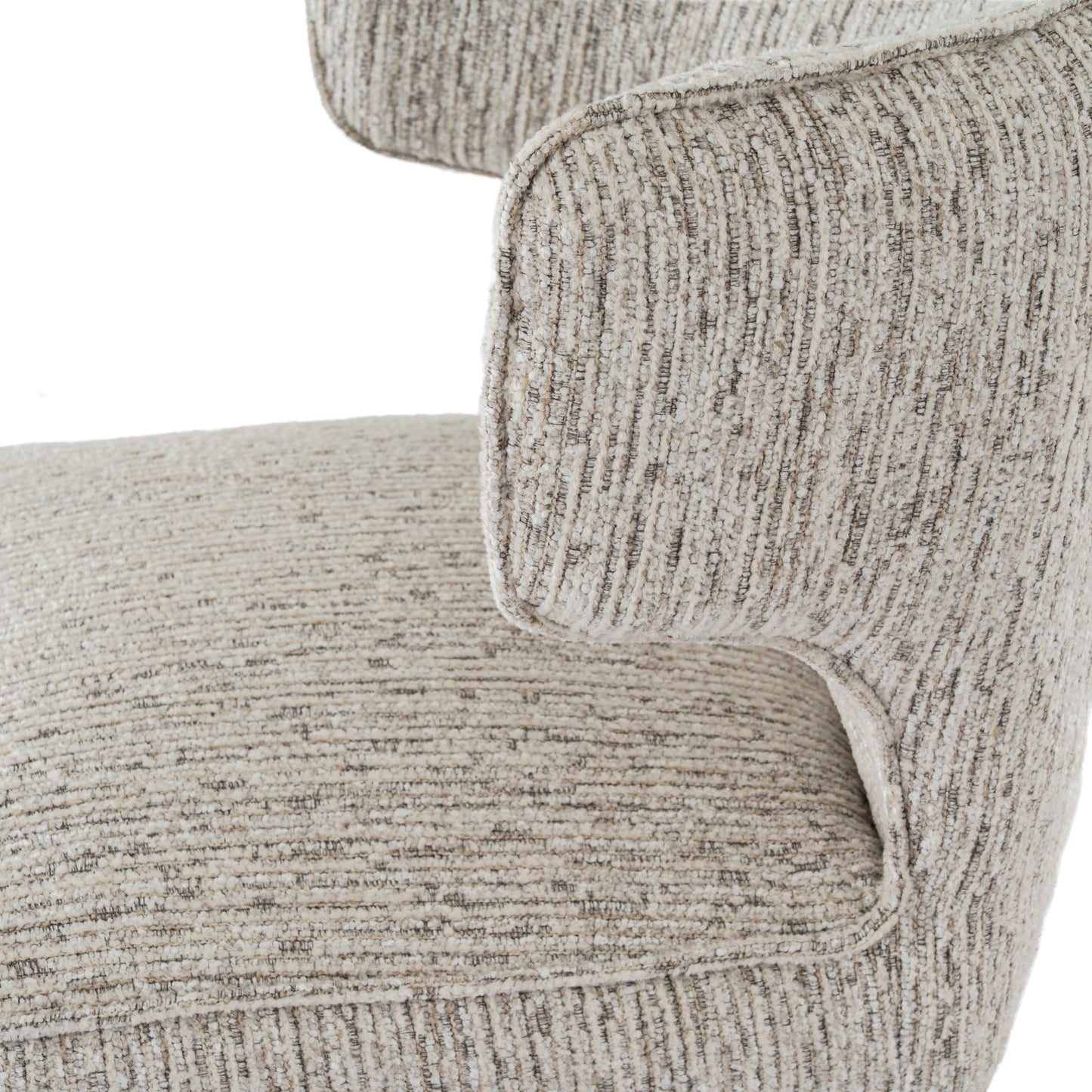 Angle view of Hill Interiors Avia mist grey dining chair highlighting the wooden frame detail