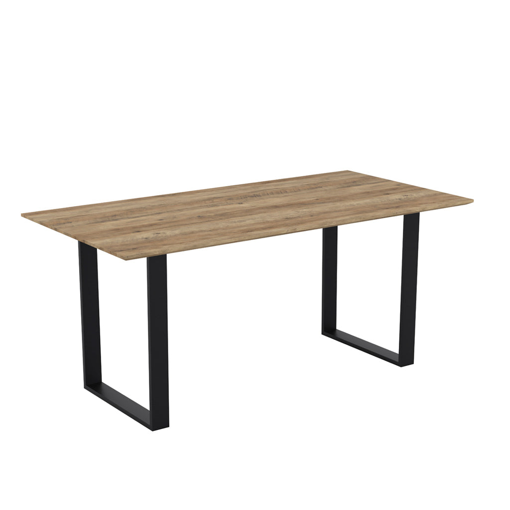 	LPD Furniture Antibes russet wood effect dining table with black U-shaped legs in a modern dining room setting