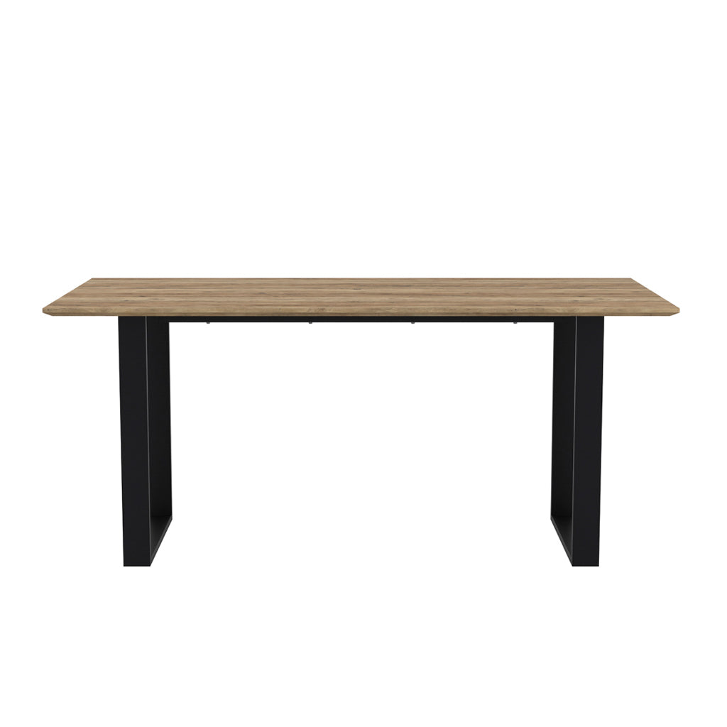 	LPD Furniture Antibes russet wood effect dining table with black U-shaped legs in a modern dining room setting