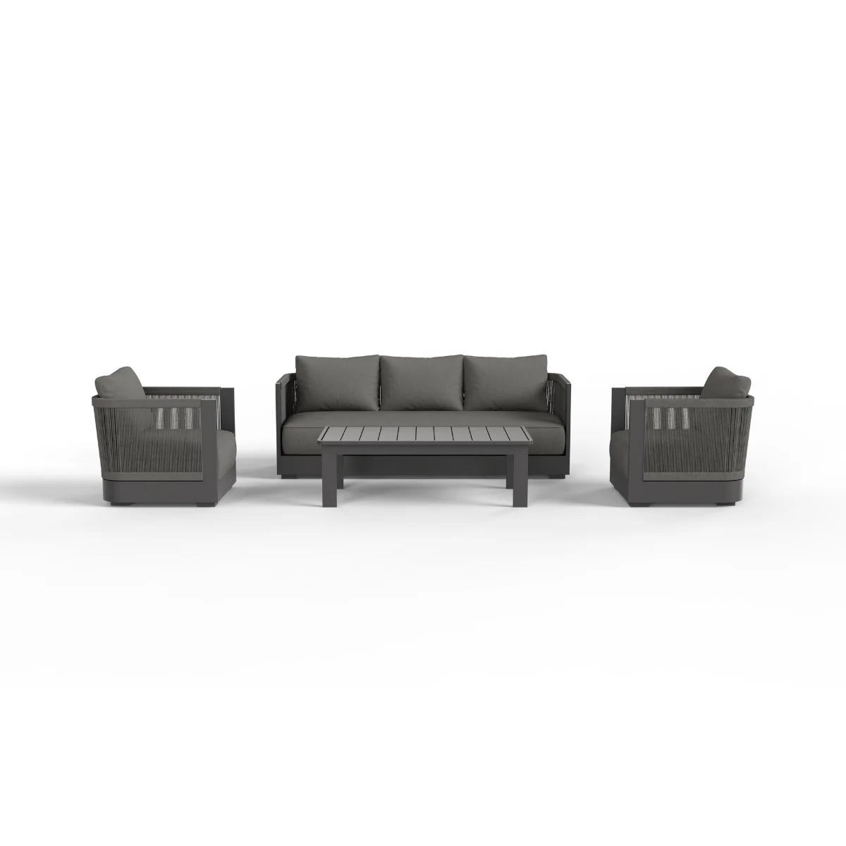 Furnish365 Ares 5 seater outdoor lounge set with polyrattan wicker and aluminium frame in a modern garden setting