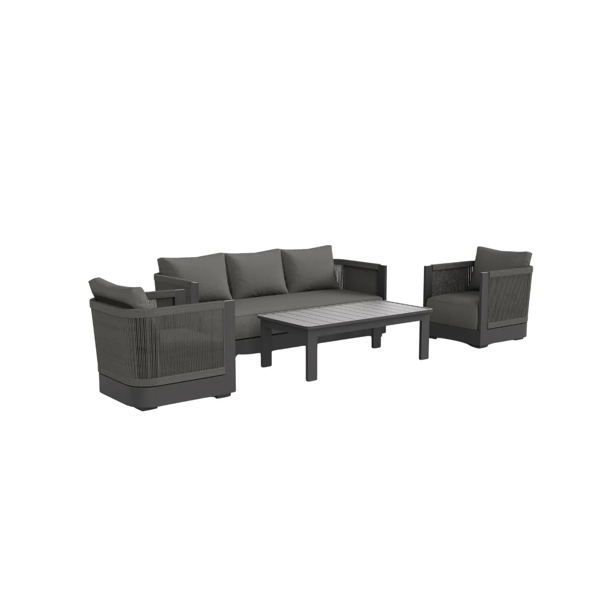 Furnish365 Ares 5 seater outdoor lounge set with polyrattan wicker and aluminium frame in a modern garden setting