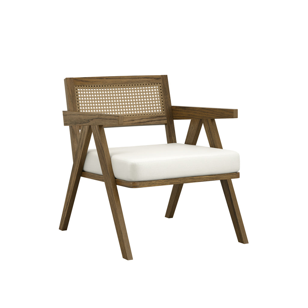 LPD Furniture Arizona ecru weave accent chair with smoked wood frame in a modern living room setting