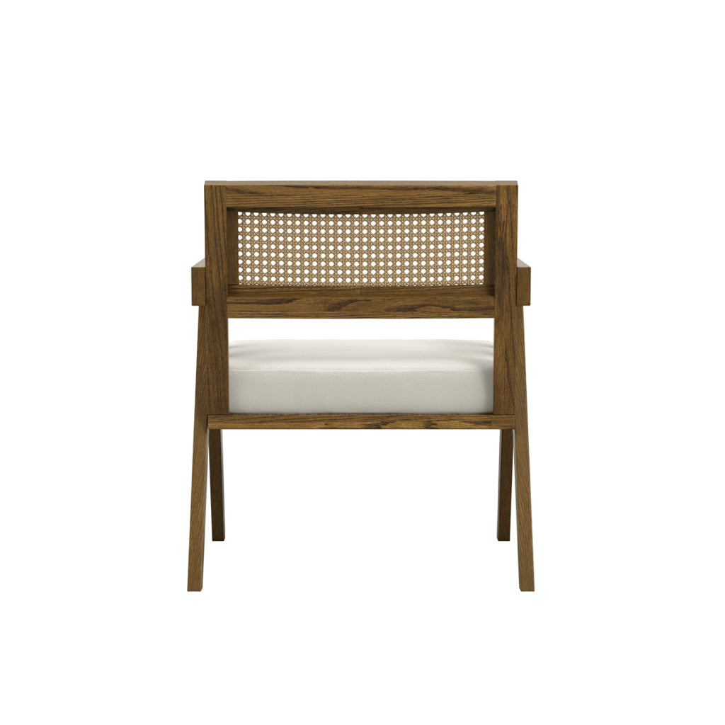 LPD Furniture Arizona ecru weave accent chair with smoked wood frame in a modern living room setting