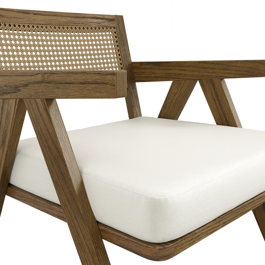 LPD Furniture Arizona ecru weave accent chair with smoked wood frame in a modern living room setting
