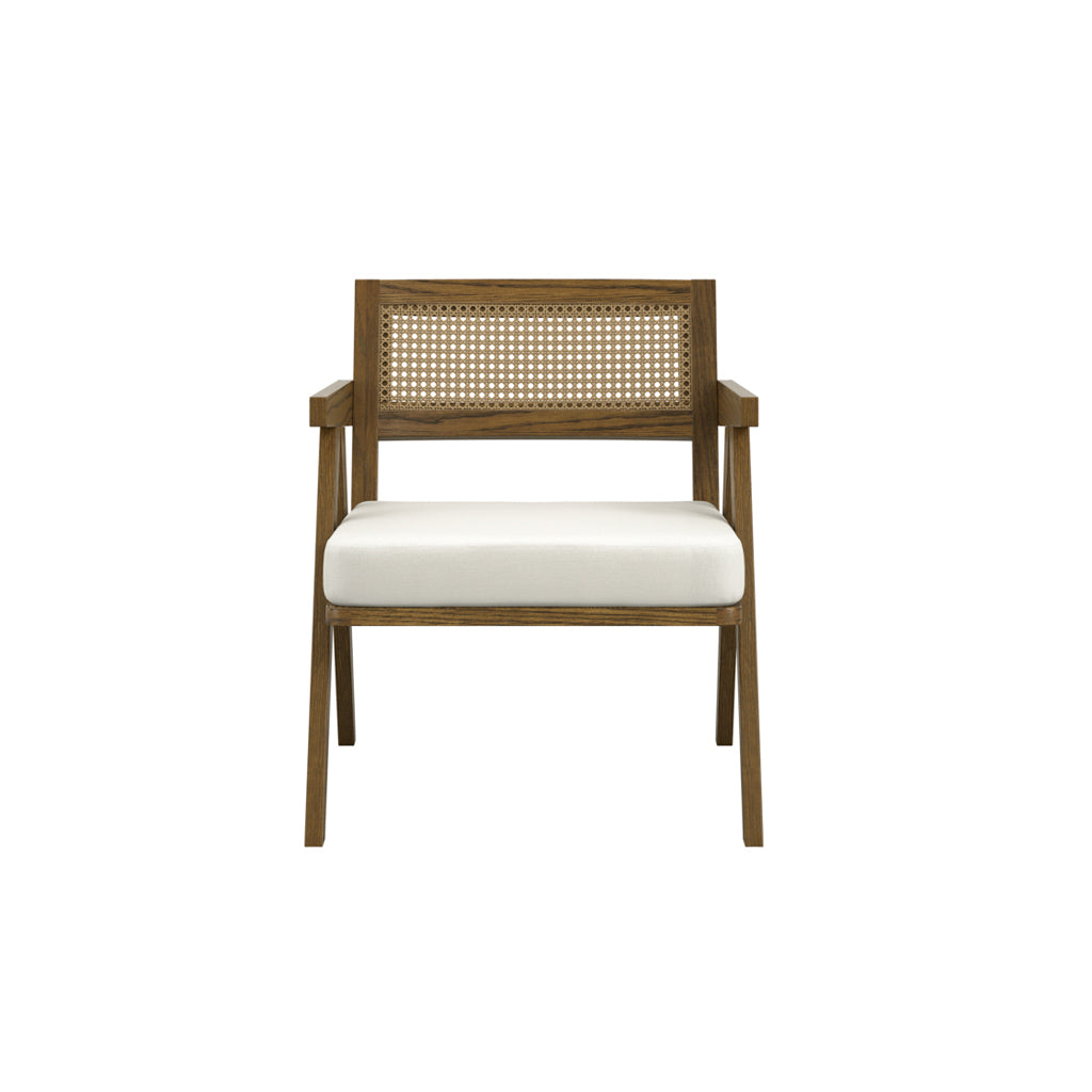 LPD Furniture Arizona ecru weave accent chair with smoked wood frame in a modern living room setting