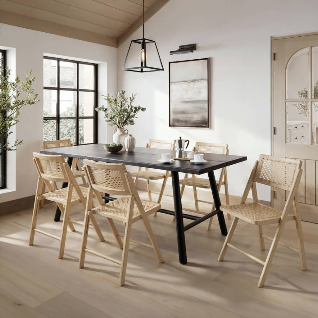 LPD Furniture Ashton blonde matte dining chair with rattan detailing and ash wood frame in a modern dining setting