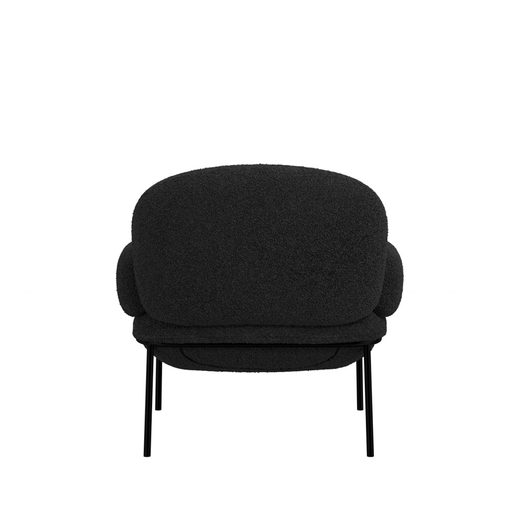 LPD Furniture Avery black sherpa fabric chair with matte black metal frame in a modern living room setting