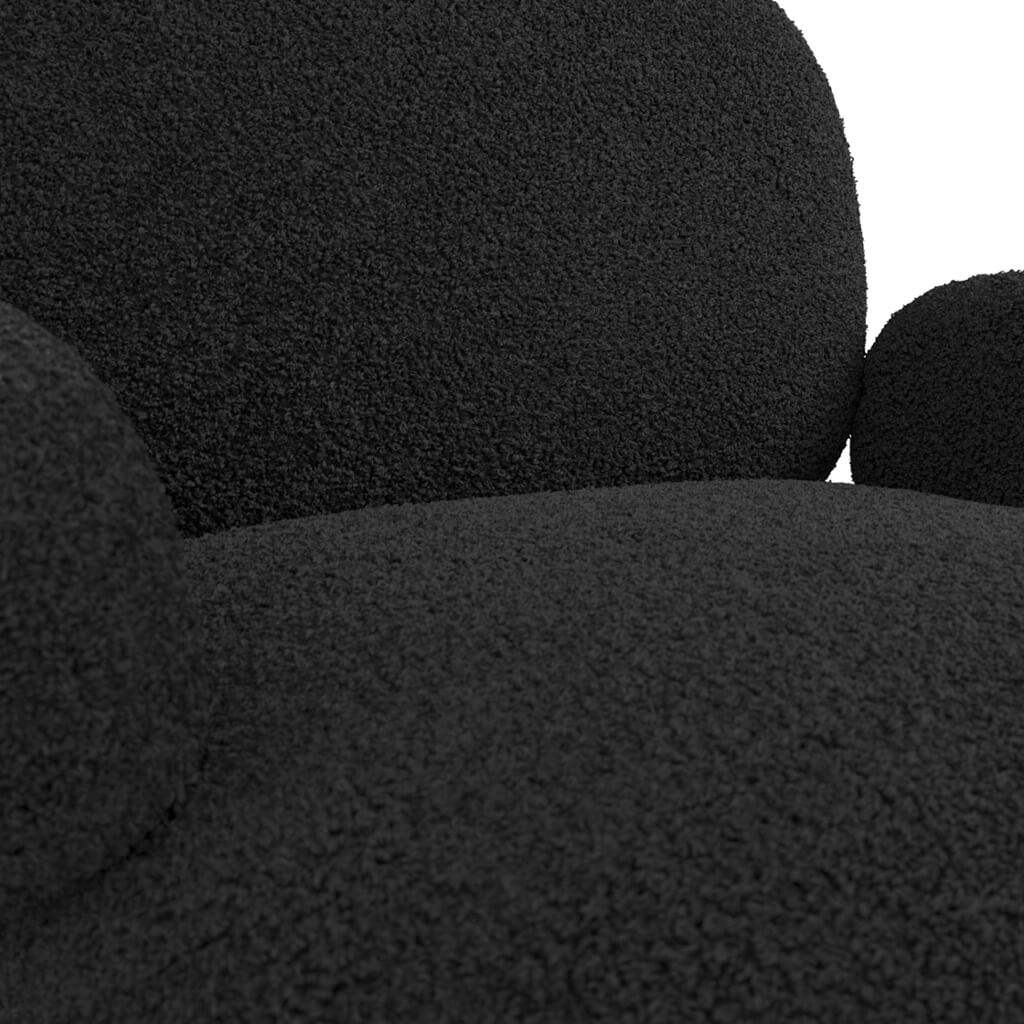 LPD Furniture Avery black sherpa fabric chair with matte black metal frame in a modern living room setting