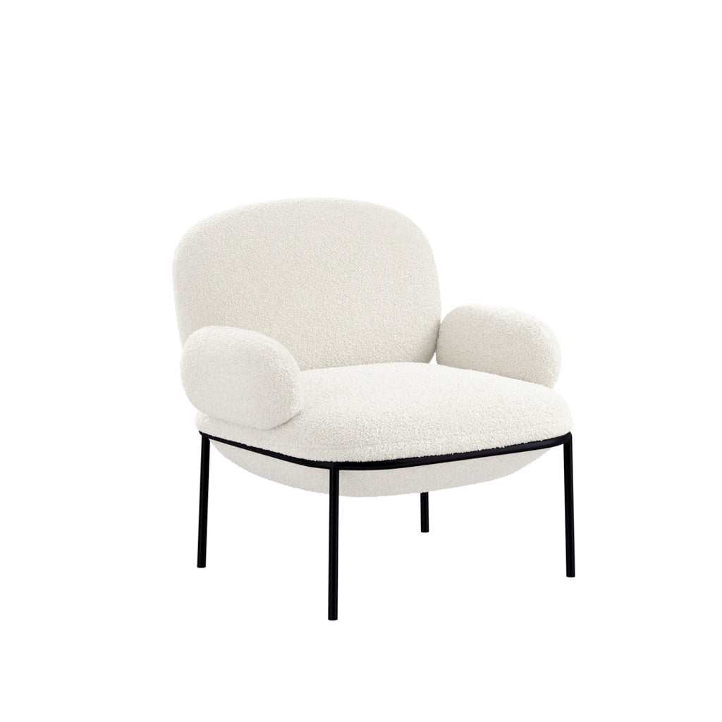 LPD Furniture Avery ivory sherpa fabric chair with matte black metal frame in a modern living room setting