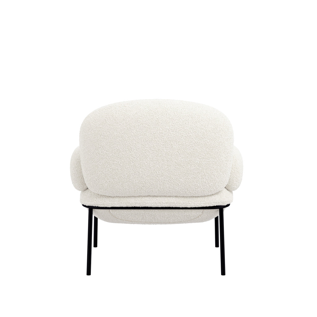 LPD Furniture Avery ivory sherpa fabric chair with matte black metal frame in a modern living room setting