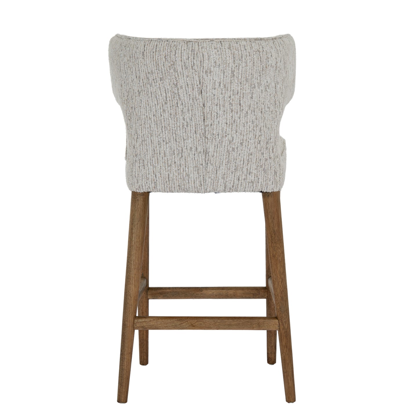 	Hill Interiors Avia mist grey barstool styled with modern barware on a kitchen island