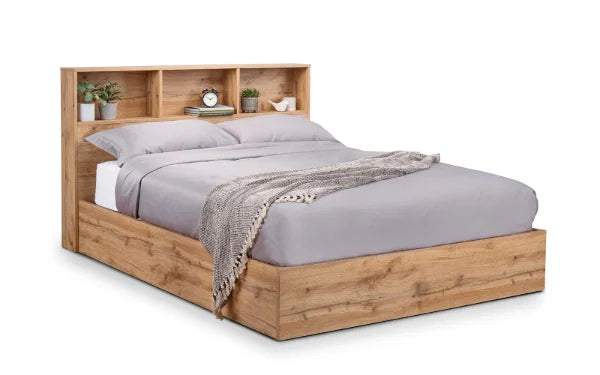 Bali Ottoman Bed – Natural Oak – Ottoman Storage with Bookcase Headboard
