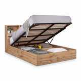 Bali Ottoman Bed – Natural Oak – Ottoman Storage with Bookcase Headboard | Julian Bowen