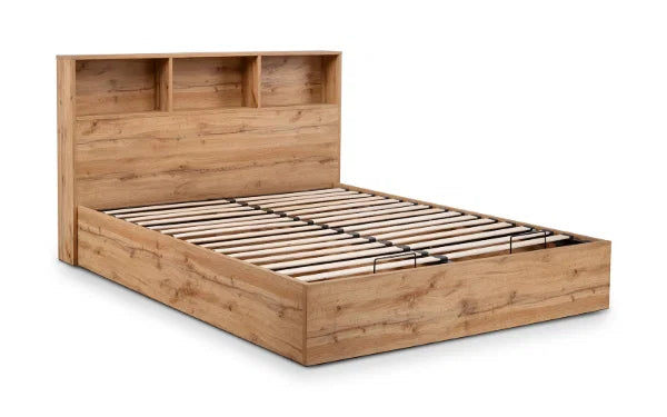 Bali Ottoman Bed – Natural Oak – Ottoman Storage with Bookcase Headboard