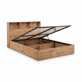 Bali Ottoman Bed – Natural Oak – Ottoman Storage with Bookcase Headboard | Julian Bowen