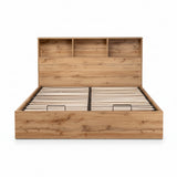 Bali Ottoman Bed – Natural Oak – Ottoman Storage with Bookcase Headboard | Julian Bowen