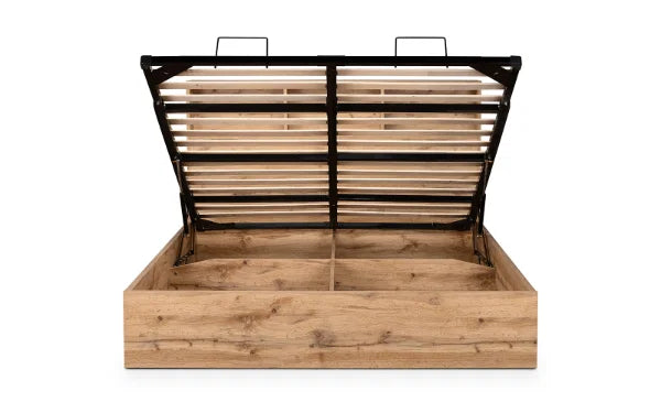 Bali Ottoman Bed – Natural Oak – Ottoman Storage with Bookcase Headboard