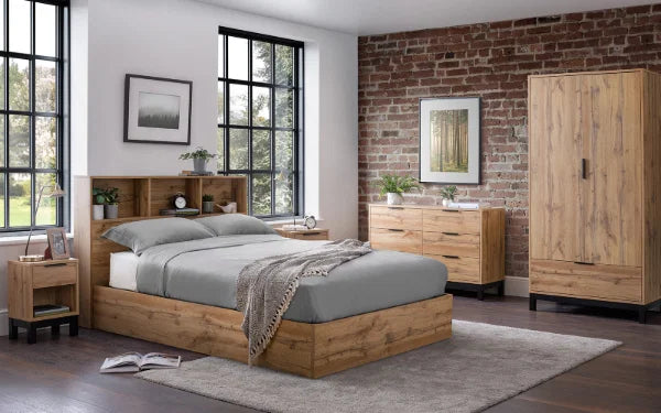 Bali Ottoman Bed – Natural Oak – Ottoman Storage with Bookcase Headboard