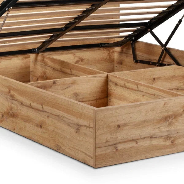 Bali Ottoman Bed – Natural Oak – Ottoman Storage with Bookcase Headboard