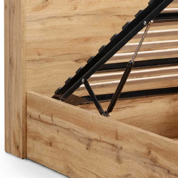 Bali Ottoman Bed – Natural Oak – Ottoman Storage with Bookcase Headboard