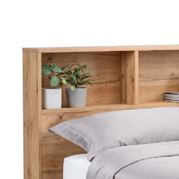 Bali Ottoman Bed – Natural Oak – Ottoman Storage with Bookcase Headboard