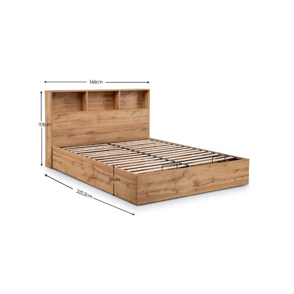 Bali Ottoman Bed – Natural Oak – Ottoman Storage with Bookcase Headboard